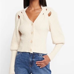 NWT - Express V-Neck Balloon Sleeve Criss Cross Cutout Cardigan - Size L
